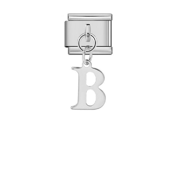 Stainless Steel 9mm Shiny Link with Dangling Letter B for Italian Charm Bracelet