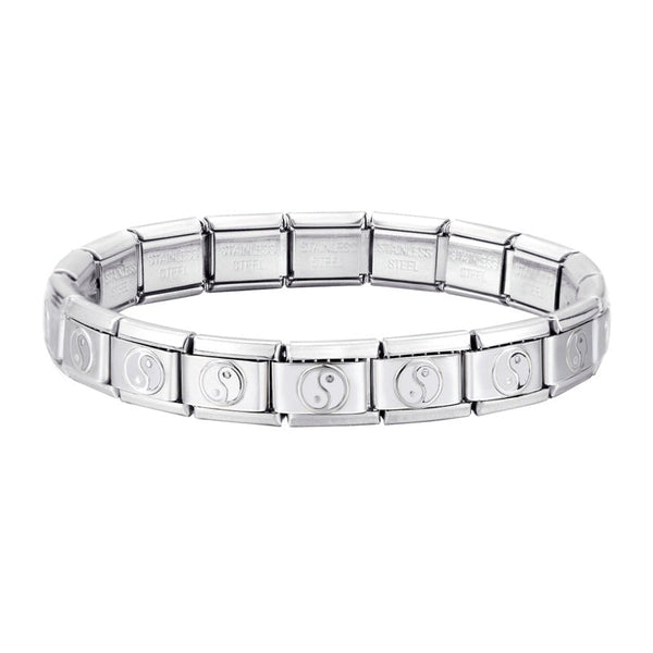 Stainless Steel 18 Link Shiny Italian Charm Starter Bracelet (YIN YANG Links)- Classic 9mm Size