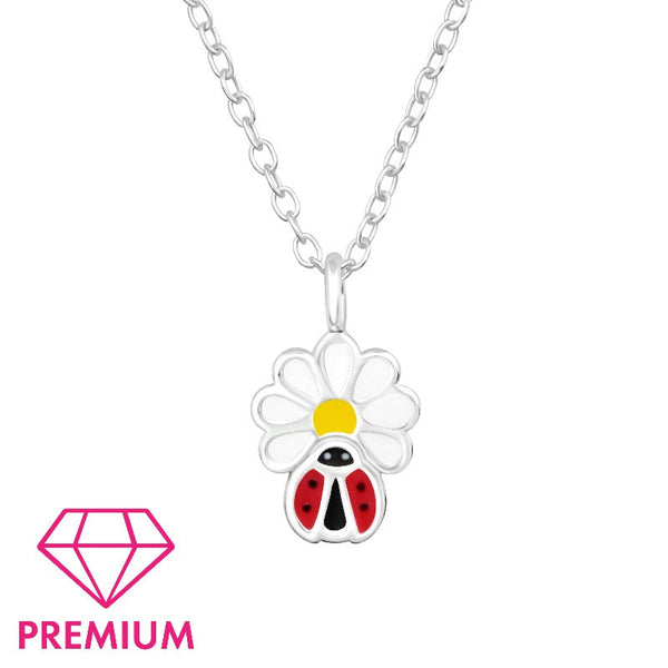 Children's Sterling Silver 'Flower with Ladybird' Pendant Necklace