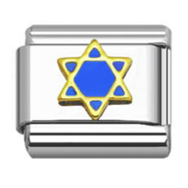 Stainless Steel 9mm Shiny Link with Star of David for Italian Charm Bracelet