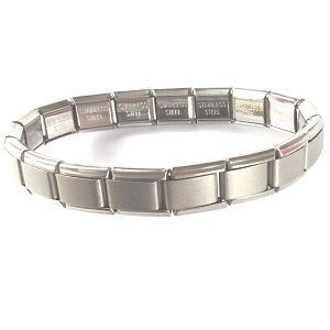 Stainless Steel 18 Link Matte Italian Charm Starter Bracelet- Classic 9mm Size