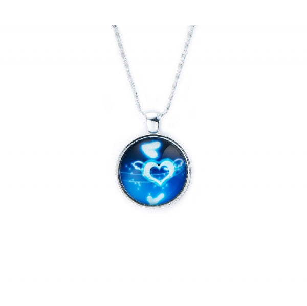 Blue Heart Print Pendant Necklace