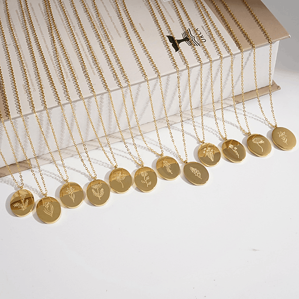 'February Birth Flower' 18k Gold Plated Titanium Steel Pendant Necklace