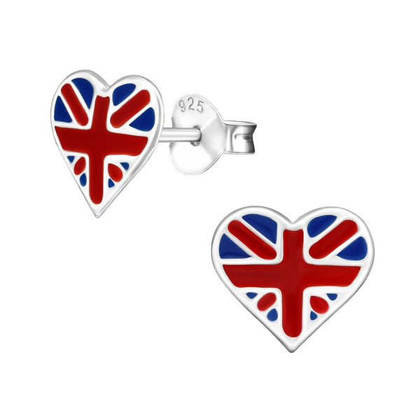 Children's Sterling Silver 'Union Jack Flag Heart' Stud Earrings