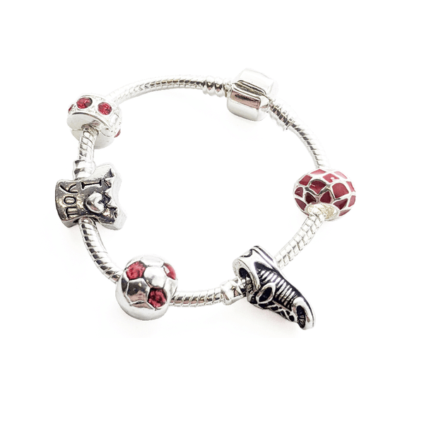 Children's 'Come On You Reds' Silver Plated Charm Bead Bracelet