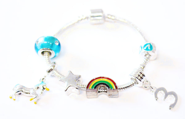 unicorn jewellery, unicorn bracelet, 3rd birthday gifts girl and charm bracelet gifts for 3 year old girl