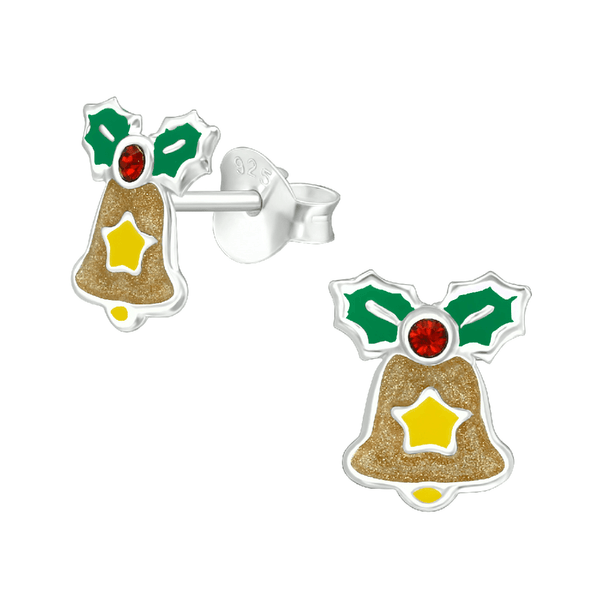 Children's Sterling Silver Christmas Bell Stud Earrings