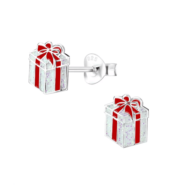 Children's Sterling Silver Christmas Present Stud Earrings