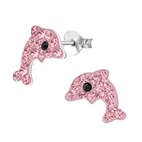 Children's Sterling Silver 'Pink Sparkle Dolphin' Crystal Stud Earrings