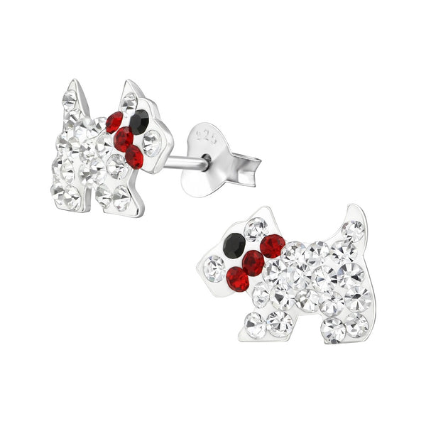 Children's Sterling Silver 'Dog with Red Collar' Crystal Stud Earrings