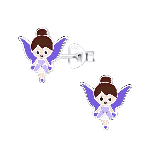 Children's Sterling Silver 'Purple Fairy' Stud Earrings