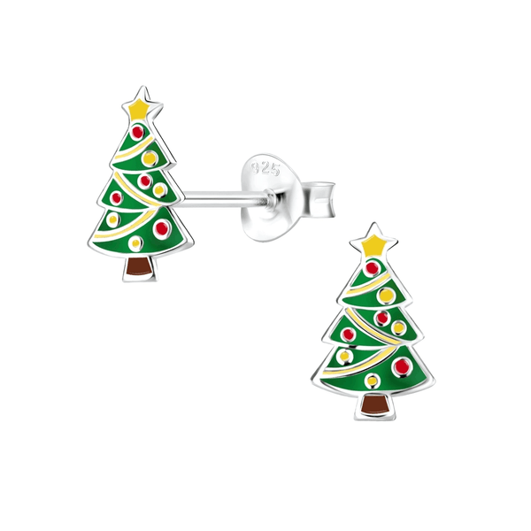 Children's Sterling Silver Colourful Christmas Tree Stud Earrings