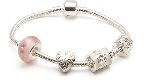 Adult's Best Friend 'Pink Parfait' Silver Plated Charm Bead Bracelet