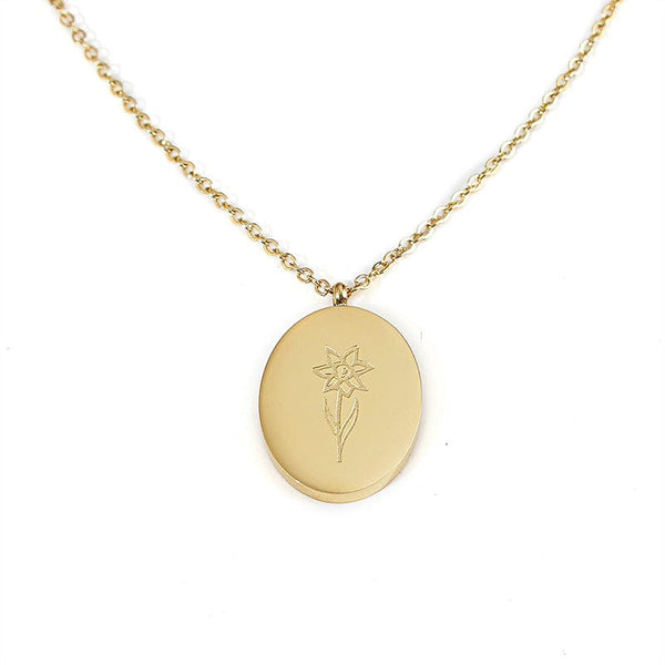 'March Birth Flower' 18k Gold Plated Titanium Steel Pendant Necklace