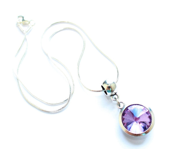 Silver Plated 'June Birthstone' Amethyst Coloured Crystal Pendant Necklace