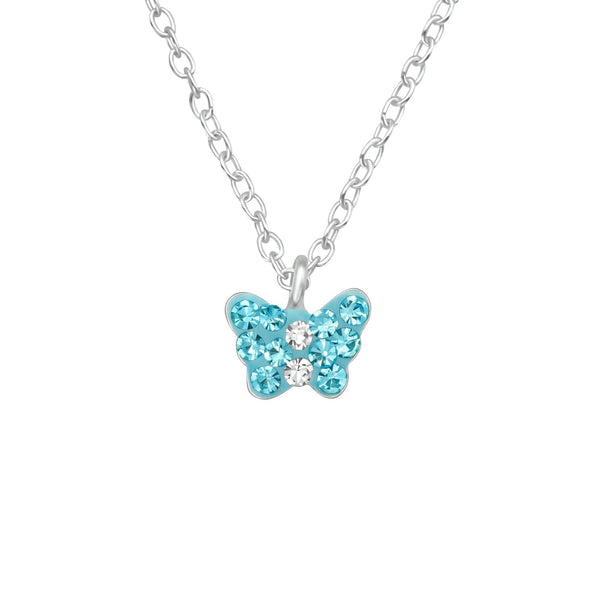 Children's Sterling Silver Blue Crystal Butterfly Pendant Necklace