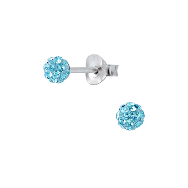 Children's Sterling Silver 'Aqua Blue Shamballa Glitter Ball' Stud Earrings