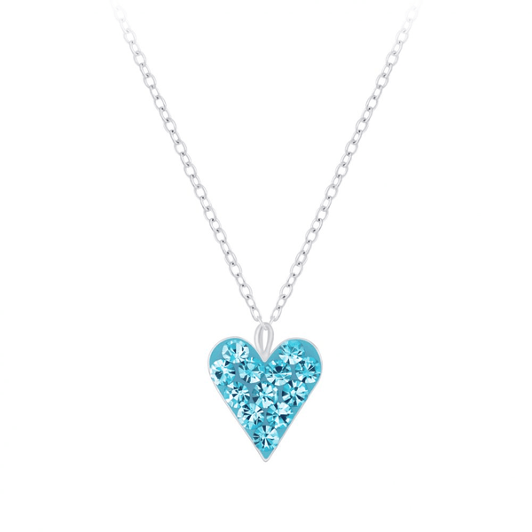 Children's Sterling Silver 'Blue Sparkle Crystal Heart' Pendant Necklace