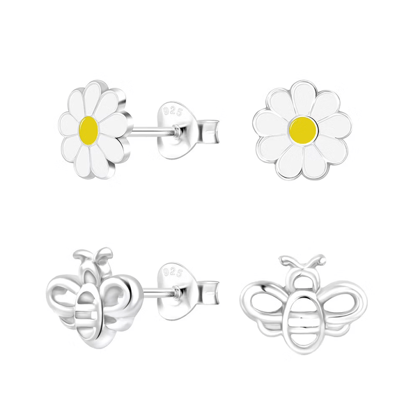 Children's Sterling Silver Set of 2 Pairs of Back to Nature Stud Earrings