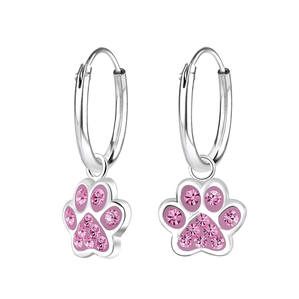 Children's Sterling Silver 'Pink Crystal Paw' Hoop Earrings