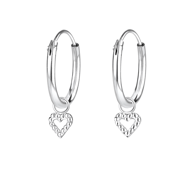 Children's Sterling Silver Heart Charm Hoop Earrings