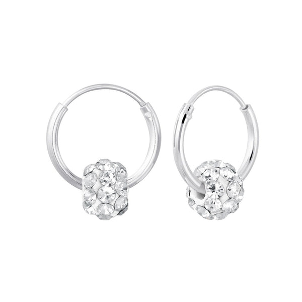 Children's Sterling Silver 'Clear Diamante Crystal Ball' Hoop Earrings
