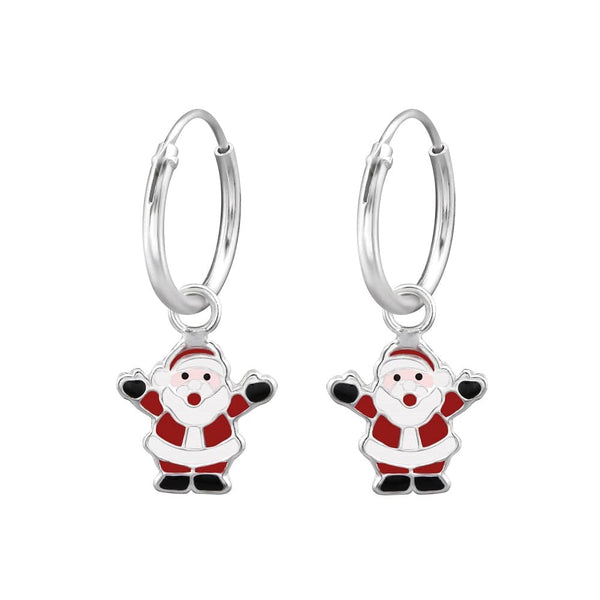 Children's Sterling Silver Christmas Santa Hoop Earrings
