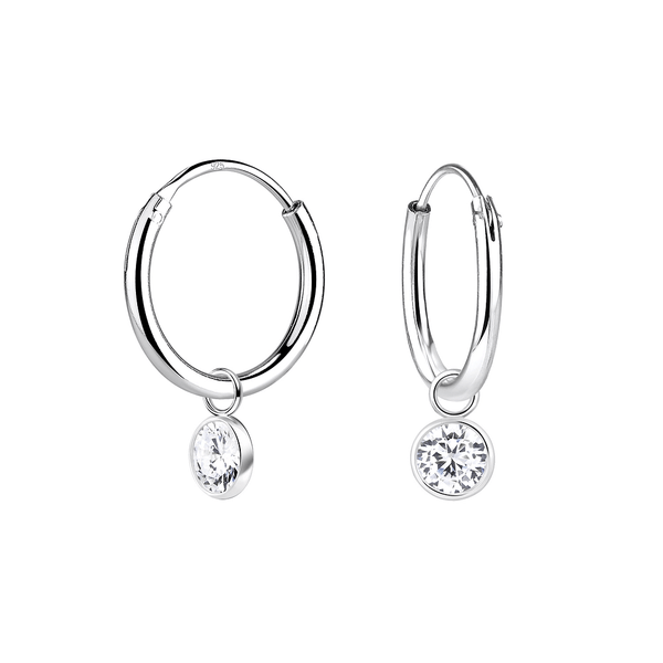Children's Sterling Silver Clear Crystal Charm Hoop Earrings