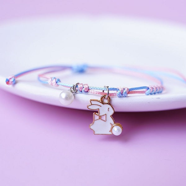 Children's Adjustable 'Bunny Rabbit' Wish Bracelet / Friendship Bracelet - Pink and Blue