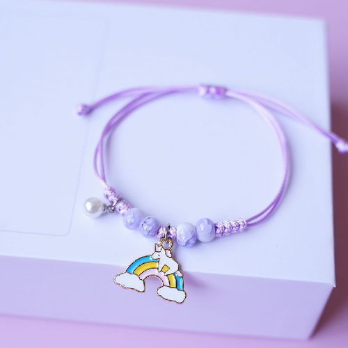 Children's Adjustable 'Rainbow Unicorn' Wish Bracelet / Friendship Bracelet - Lilac Purple