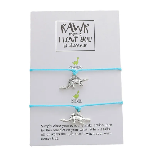 Adjustable Dinosaur Wish Bracelets with Presentation Card - Blue (Adult/Teen/Child)
