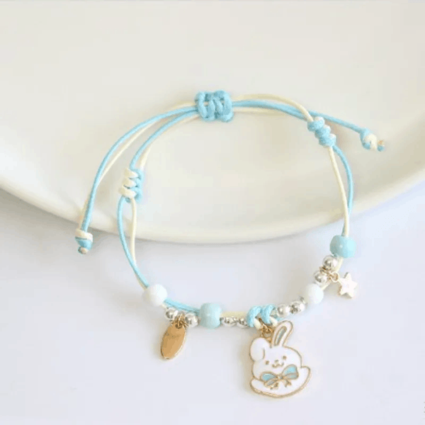 Children's Adjustable Blue 'Happy Bunny Rabbit' Wish Bracelet / Friendship Bracelet