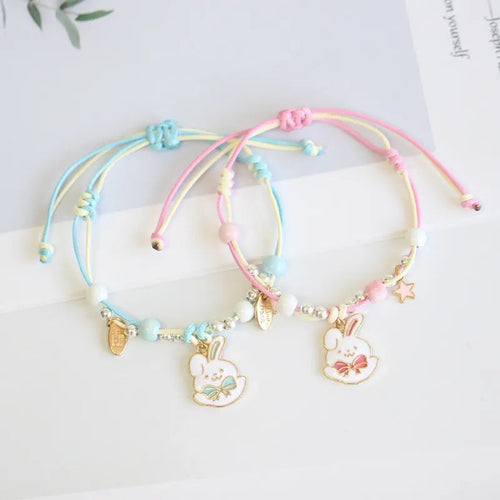 Children's Adjustable Pink 'Happy Bunny Rabbit' Wish Bracelet / Friendship Bracelet
