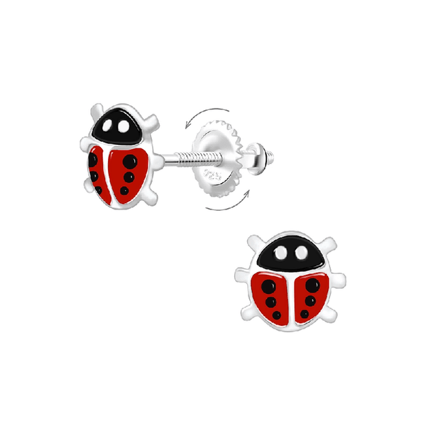 Children's Sterling Silver Ladybird Screw Back Stud Earrings