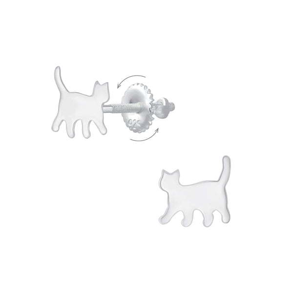 Children's Sterling Silver Cat Screw Back Stud Earrings