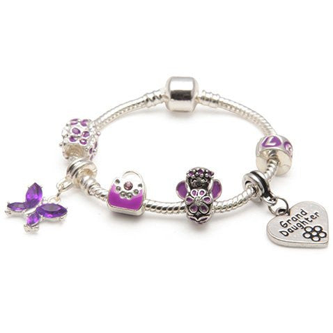 Children's Granddaughter 'Purple Fairy Dream' Silver Plated Charm Bead Bracelet