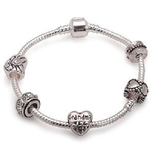 Grandma 'Silver Romance' Silver Plated Charm Bead Bracelet