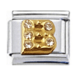 Stainless Steel 9mm Shiny 'Crystal Letter B' Link for Italian Charm Bracelet