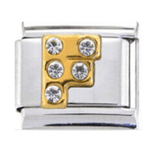 Stainless Steel 9mm Shiny 'Crystal Letter F' Link for Italian Charm Bracelet
