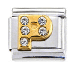 Stainless Steel 9mm Shiny 'Crystal Letter G' Link for Italian Charm Bracelet