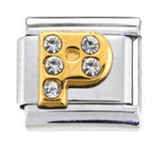 Stainless Steel 9mm Shiny 'Crystal Letter P' Link for Italian Charm Bracelet
