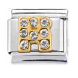 Stainless Steel 9mm Shiny 'Crystal Letter R' Link for Italian Charm Bracelet