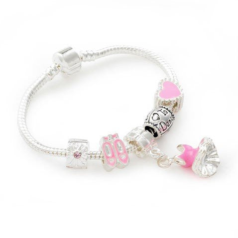 Children's 'Love to Dance' Silver Plated Charm Bead Bracelet