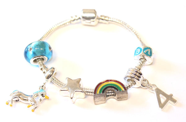 unicorn jewellery, unicorn bracelet, 4th birthday gifts girl and charm bracelet gifts for 4 year old girl