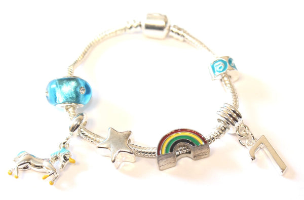 unicorn jewellery, unicorn bracelet, 7th birthday gifts girl and charm bracelet gifts for 7 year old girl