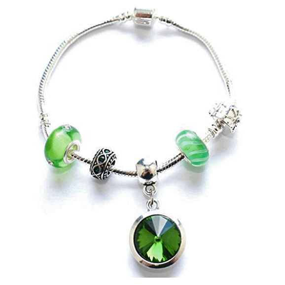 Teenager's 'May Birthstone' Emerald Coloured Crystal Silver Plated Charm Bead Bracelet