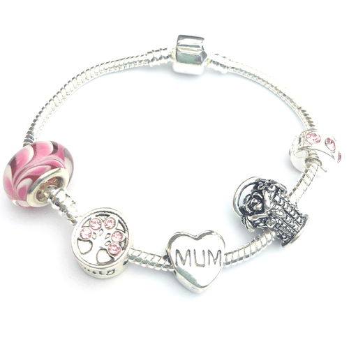 Mum 'Family Forever' Silver Plated Charm Bead Bracelet