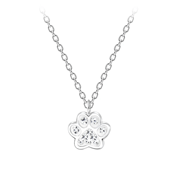 Children's Sterling Silver 'Clear Crystal Paw' Pendant Necklace