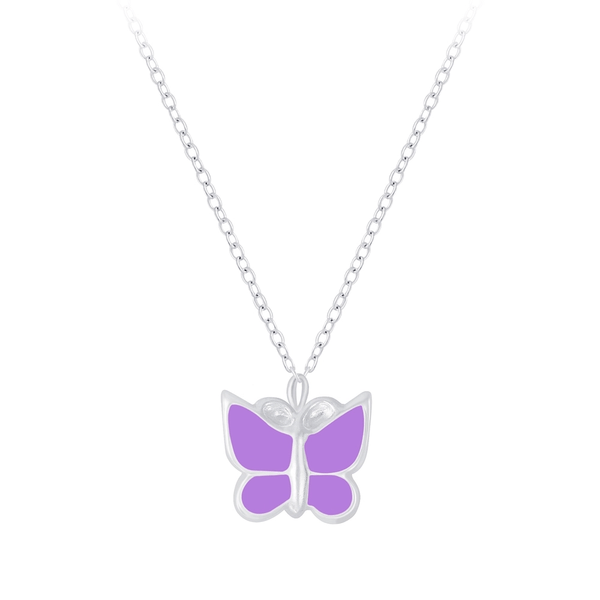 Children's Sterling Silver 'Purple Butterfly' Pendant Necklace