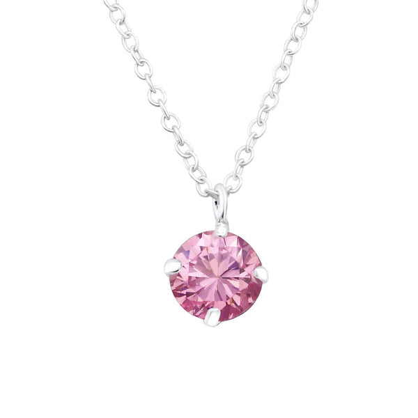 Children's Sterling Silver 'Round Pink Crystal' Pendant Necklace